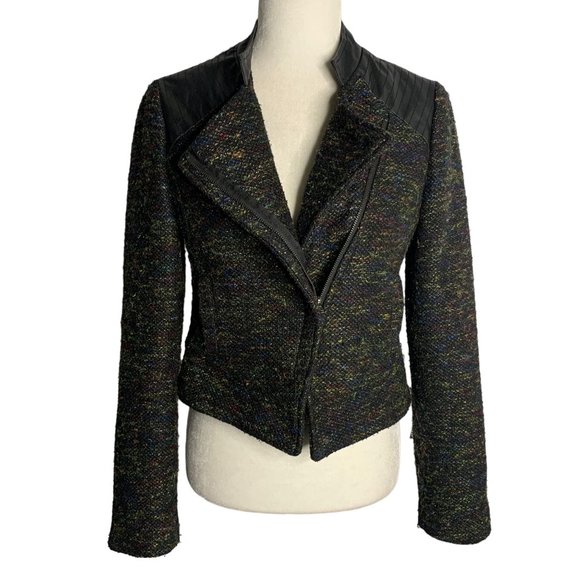 Willow & Clay Boucle Moto Jacket S Black Faux Leather Pockets Asymmetrical Zip - Picture 1 of 8